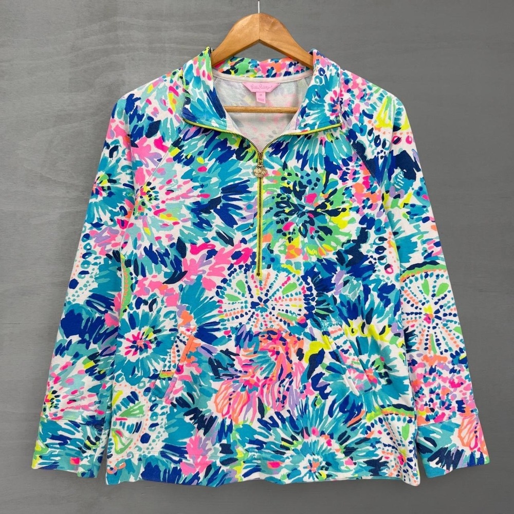Lilly Pulitzer Skipper Popover Half Zip Sweatshirt Multi Color Floral Medium